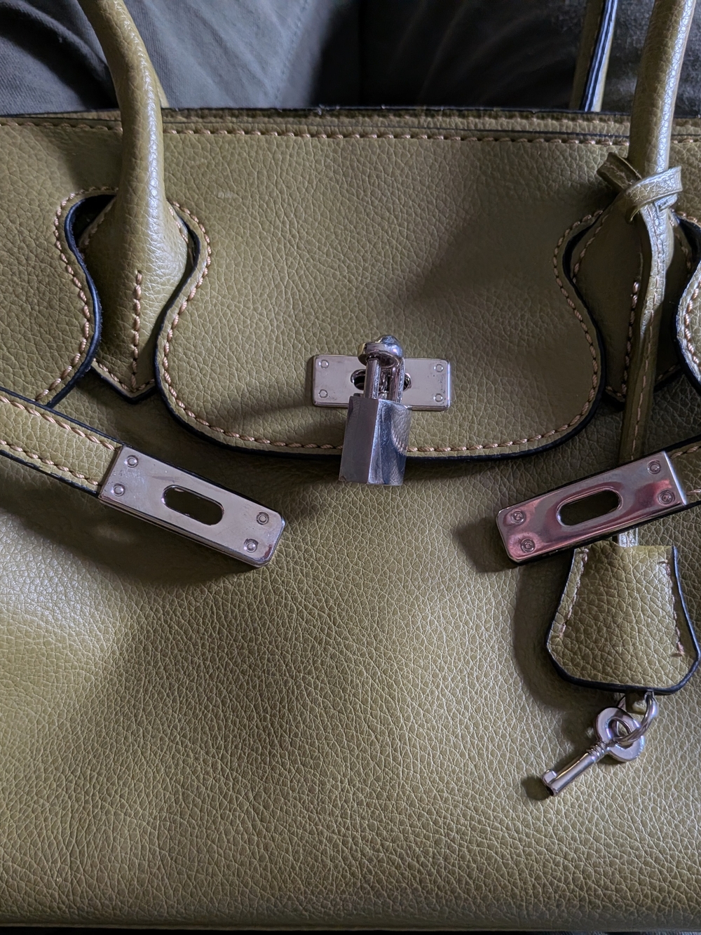 Source Unknown Olive Green Leather Satchel with Silver Hardware